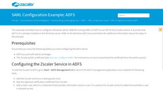 SAML Configuration Example: ADFS | Zscaler