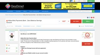 Aditya Birla Payments Bank : Zero Balance Savings Account | DesiDime