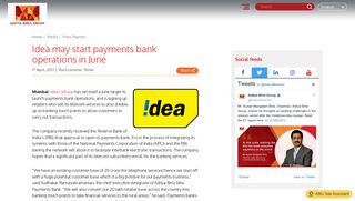 Idea may start payments bank operations in June - Aditya Birla Group