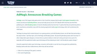 AdMagic Announces Breaking Games