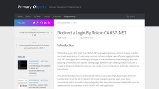 Redirect a Login By Role in C# ASP .NET | Primary Objects