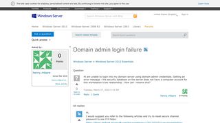 Domain admin login failure - Microsoft