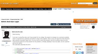 Admin And User Login - PHP | Dream.In.Code