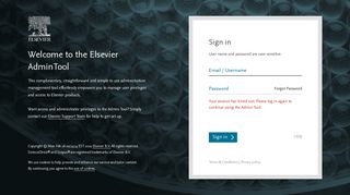 Admin Tool Login Page - Elsevier Admin Tool