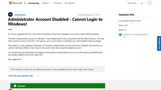 Administrator Account Disabled - Cannot Login to Windows ...