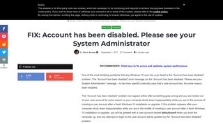 FIX: Account has been disabled. Please see your System Administrator