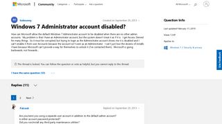 Windows 7 Administrator account disabled? - Microsoft Community