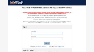 admirals bank online billmatrix pay service - Sign In