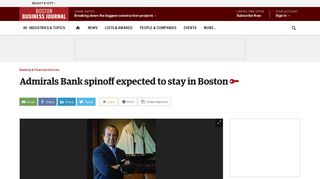 Admirals Bank spinoff expected to stay in Boston - Boston Business ...