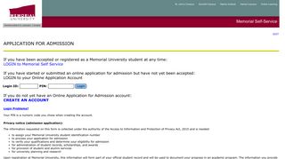 Admissions Login - Memorial University of Newfoundland