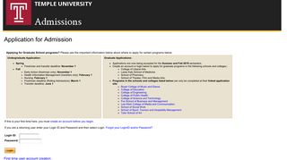 Admissions Login - Temple University