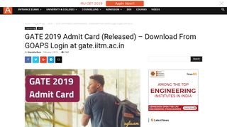 GATE 2019 Admit Card (Released) - Download From GOAPS Login ...