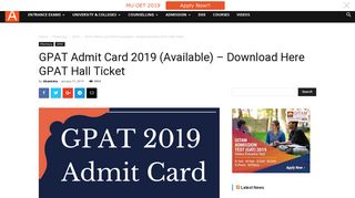 GPAT Admit Card 2019 (Available) - Download Here GPAT Hall ...