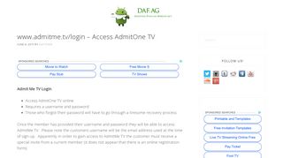 www.admitme.tv/login - Access AdmitOne TV | DAF