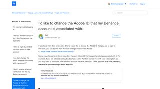 I'd like to change the Adobe ID that my Behance account is associated ...