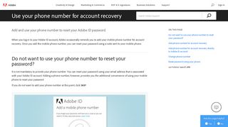 Use your phone number for account recovery - Adobe Help Center