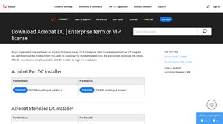 Download Acrobat DC installer for Enterprise term or VIP license