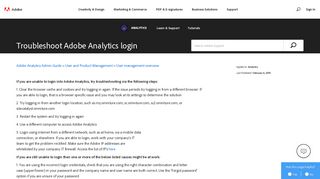 login issues in adobe analytics - Adobe Help Center
