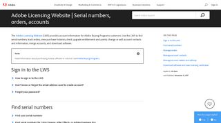 Adobe Licensing Website | Serial numbers, orders, and accounts