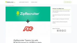 ZipRecruiter Teams Up with RUN Powered by ADP® to Help SMBs Hire
