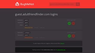 guest.adultfriendfinder.com logins - BugMeNot