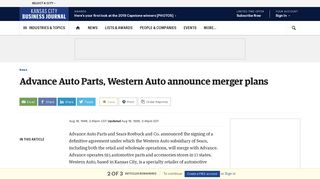 Advance Auto Parts, Western Auto announce merger plans - Kansas ...