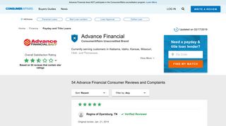 Top 54 Reviews and Complaints about Advance Financial