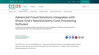 Advanced Fraud Solutions Integrates with Share One's NewSolutions ...