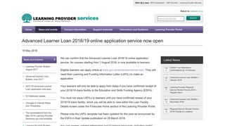 Advanced Learner Loan 2018/19 online application service now open ...
