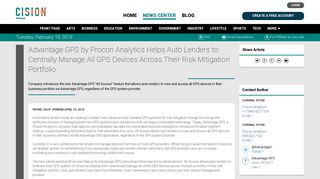 Advantage GPS by Procon Analytics Helps Auto Lenders to Centrally ...