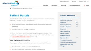 Patient Portals - Tillamook, Oregon (OR) - Tillamook ... - Adventist Health