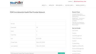 PDR Form Adventist Health Plan Provider Network