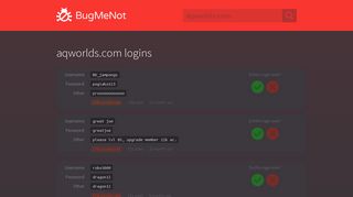 aqworlds.com passwords - BugMeNot