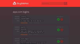 aqw.com passwords - BugMeNot