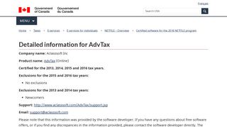 Detailed information for AdvTax - Canada.ca