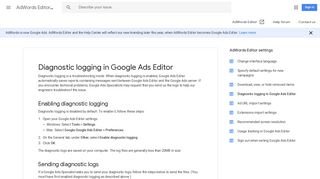 Diagnostic logging in Google Ads Editor - AdWords Editor Help