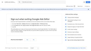 Sign out when exiting Google Ads Editor - AdWords Editor Help