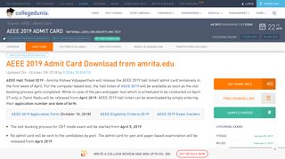 AEEE 2019 Admit Card Download from amrita.edu - Collegedunia