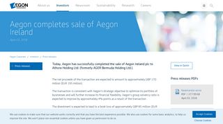 Aegon completes sale of Aegon Ireland | Aegon