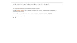 How do I get my Aeroplan password or how do I reset my password?