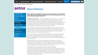 AETNA AND EMORY HEALTHCARE ANNOUNCE NEW ...