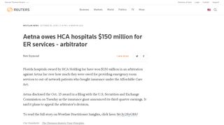 Aetna owes HCA hospitals $150 million for ER services - arbitrator ...