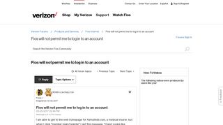 Fios will not permit me to log in to an account - Verizon Fios ...