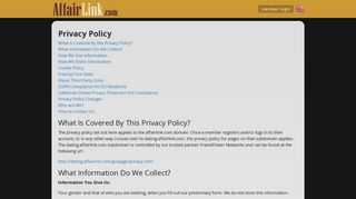 Privacy Policy for Affair Link Dating | Affair Link - AffairLink.com