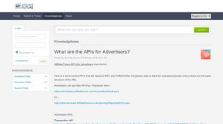 What are the APIs for Advertisers? - Affiliate Future Support Desk