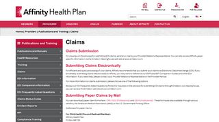 Providers | Publications and Training | Claims - Affinity Health Plan
