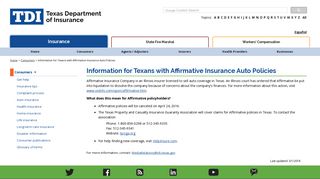 Information for Texans with Affirmative Insurance Auto Policies