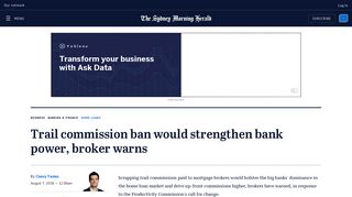 Trail commission ban would strengthen bank power, broker warns