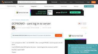 [SOLVED] DCPROMO - cant log in to server - Windows Server ...