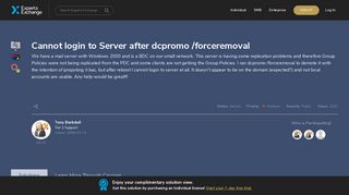 Cannot login to Server after dcpromo /forceremoval - Experts Exchange